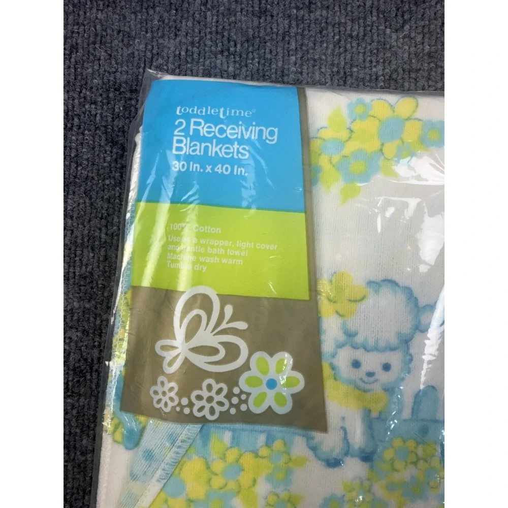 Vintage JCPenney Toddletime Lamb Receiving Blankets 2 Pack White Cotton 30x40